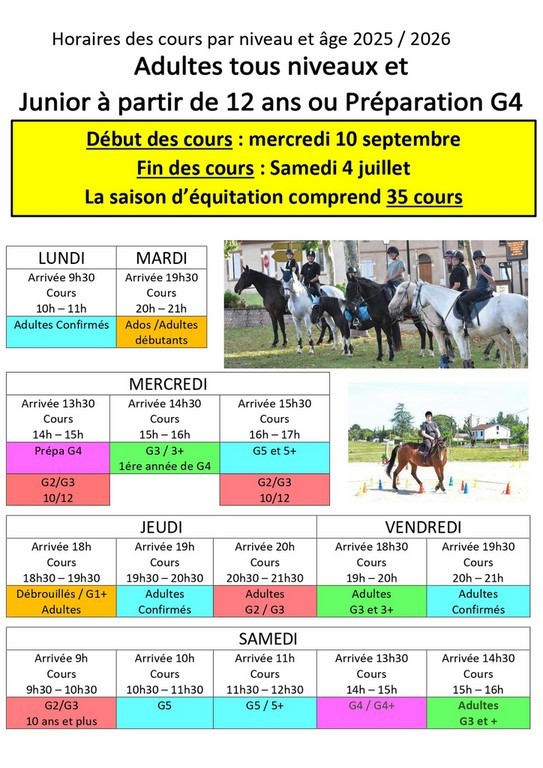 cours chevaux 2025 2026